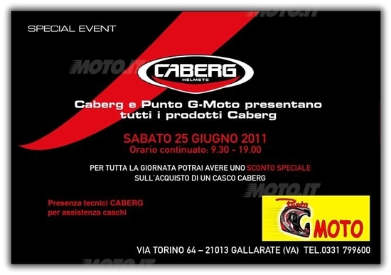 Sabato 25 giugno Caberg Day da Punto G-Moto a Gallarate Sabato 25 giugno Caberg Day da Punto G-Moto a Gallarate
