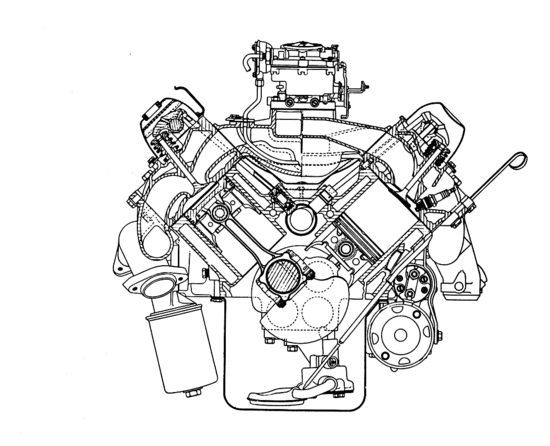 Questo V8 Oldsmobile, mostrato in sezione trasversale, è un ottimo rappresentante della classica scuola USA. La distribuzione è ad aste e bilancieri con l’albero a camme collocato centralmente. Le teste e il basamento sono in ghisa