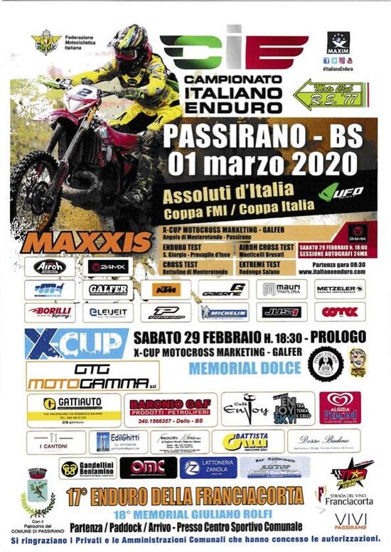 Assoluti d'Italia Enduro 2020: prima prova il 29 febbraio a Passirano (BS) Assoluti d'Italia Enduro 2020: prima prova il 29 febbraio a Passirano (BS)
