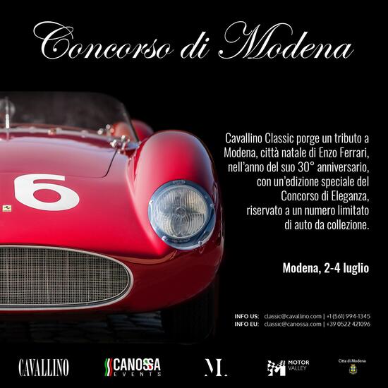 Concorso d'Eleganza Modena: a luglio un ritrovo dal sapore Ferrari (e non solo) Concorso d'Eleganza Modena: a luglio un ritrovo dal sapore Ferrari (e non solo)